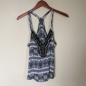 Charlotte Russe printed sleeveless top w/beads